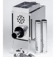 Печь "Инвент" малая со встроенным теплообменником с вентилятором 330x230x230 (нерж.сталь 0.8 мм) со стационарными экранами + короб для камней в сумке