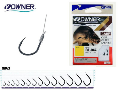 Крючок №10 Owner/C'ultiva RL-044 с поводком 70см c петлёй 0.16мм/2.5кг 10 шт