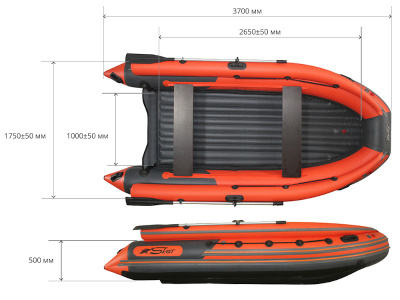 Надувная лодка ПВХ Риф Скат 370 НДF (фальшборт, НДНД)