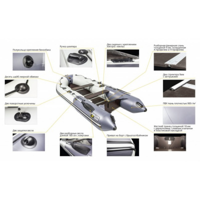 Лодка ПВХ Ривьера Компакт 3600 СК "Комби" светло-серый/черный