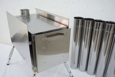 Печь Берег для палатки "Экономка" Средняя New (стационарные экраны - труба 80мм)