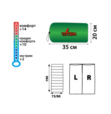 Спальный мешок одеяло Totem Woodcock (правый) 190*73 см (-0°C)